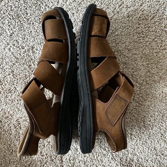 Abeo Brandon Neutral Leather Fisherman Sandals Leather Brown Mens 10 Bio Systems - Picture 8 of 15